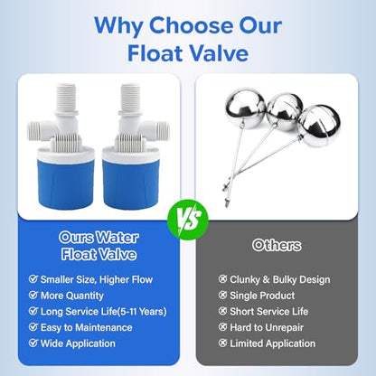 2Pcs 3/4 Inch Aquapulse Top Inlet Water Float Valve, Automatic Water Level Control Valve, Small Aqua Pulse Float Valves for Rain Barrel, Livestock, Water Tank, Pool, Aquarium, Pond, Water Hose - size: 3/4" Top Inlet