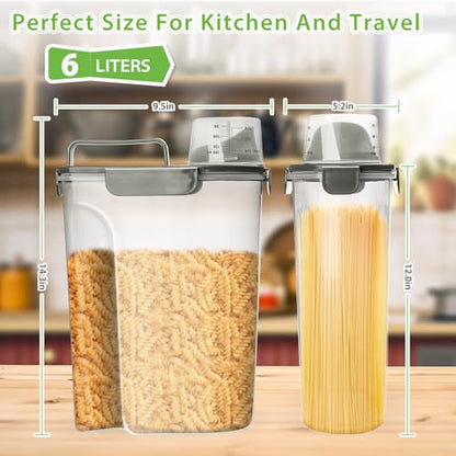 Viretec Rice Storage Container, 5 to 10lb Dry Food Airtight Dispenser, Pet Dog Cat Food Canister, BPA Free Clear Plastic Kitchen and Pantry Organization Bin for Oatmeal, Grain, Cereal, Pasta, Flour - color: 6L/Grey