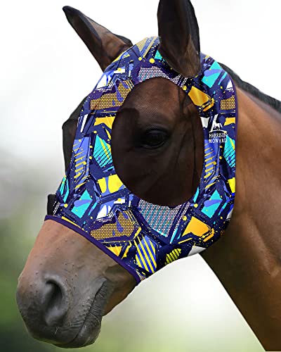 Harrison Howard Super Comfort Stretchy Fly Mask Large Eye Space with UV Protection Soft on Skin with Breathability Graffiti Mix M Cob - color: Graffiti Mix, size: Cob (Medium)