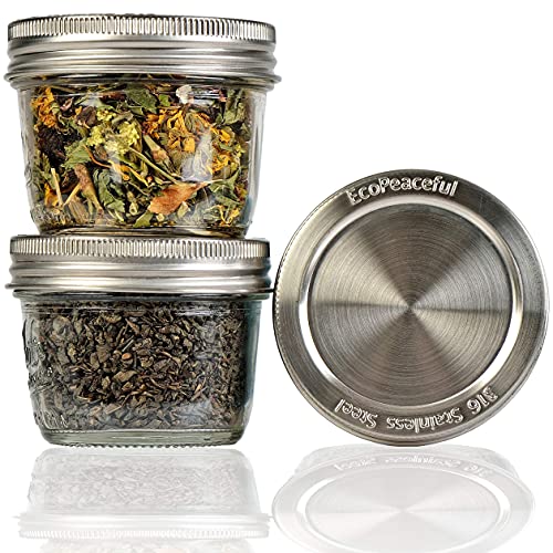 316 Surgical Stainless Steel Mason Jar Lids WIDE Mouth -ORIGINAL DESIGN- Stackable w/Pull-Tab Silicone Ring Seal. Rust-proof, Airtight, Leak-Proof, BPA-Free, PVC-Free - Not for Canning - size: 12 Wide Mouth Lids
