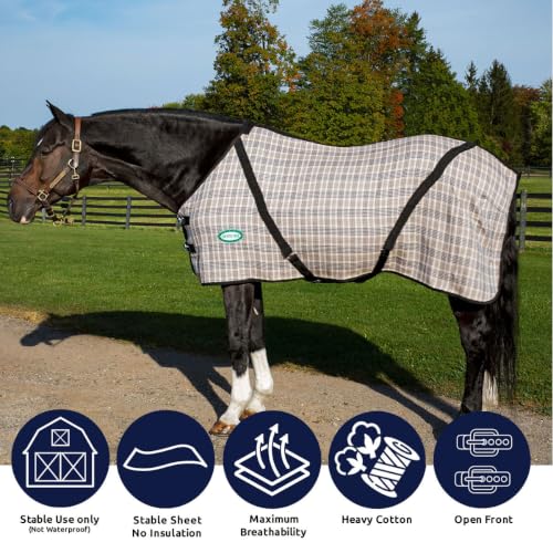 Country Pride Deluxe Stable Sheet for Horses, Indoor Blanket, Adjustable Double Buckle Front, Bias Surcingles, Removable Elastic Leg Straps, Nylon-Lined Shoulders, Tan Plaid, Spring and Fall Use (74) - size: 74