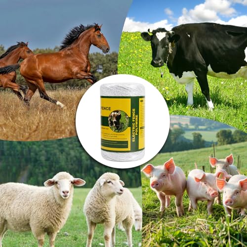 Portable Electric Fence Polywire, 656 Feet 200 Meter, 6 Conductors, White Color