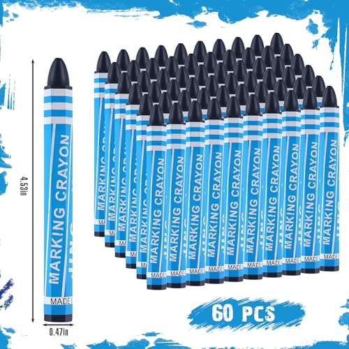 MotiMind 60 Pcs Industrial Lumber Crayons Bulk Wax Tire Marker Construction Marker for Craft Detailed Marking on Lumber Metal Carton Ceramics Concrete Glass Plastic 4.45" x 0.43" (Blue) - color: Blue