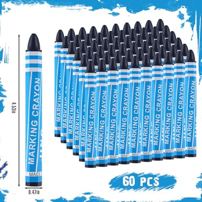 MotiMind 60 Pcs Industrial Lumber Crayons Bulk Wax Tire Marker Construction Marker for Craft Detailed Marking on Lumber Metal Carton Ceramics Concrete Glass Plastic 4.45" x 0.43" (Blue) - color: Blue