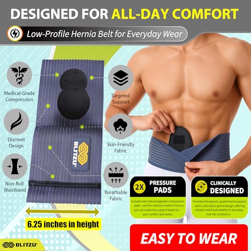 BLITZU Umbilical Hernia Belt for Men Women. Abdominal Binder Support Truss - size: S-M
