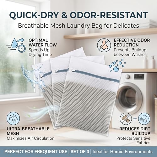 Lingerie Bags for Washing Delicates 3Pcs, Laundry Wash Bag, Honeycomb Mesh Laundry Bag 12x16 Inch Medium