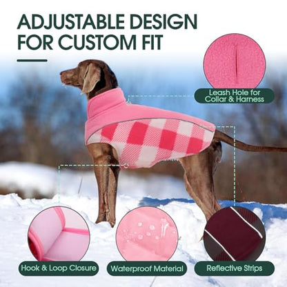Kuoser Dog Winter Coat, Reversible Waterproof Dog Jacket with Reflective Strip, Warm Dogs Fleece Vest Adjustable Doggy Cold Weather Clothes Plaid Christmas Outfit Pet Apparel for Small Dogs, Pink XS - color: Pink, size: X-Small (Chest Girth: 9.4-13.8'' )