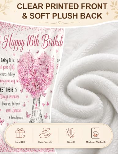 Sweet 16 Gifts for Girls, Sweet 16 Blankets,16th Birthday Gifts | Gifts for Girls/daughter/Sister/Friends,16 Year Old Girl Christmas Gift Ideas Coolest Gifts 16th Birthday Blanket Stuff 50*60 - color: 16 Pink Tree