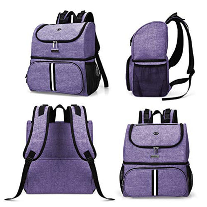 BAGLHER Pet Travel Bag, Double-Layer Pet Supplies Backpack (for All Pet Travel Supplies), Pet Travel Backpack with 2 Silicone Collapsible Bowls and 2 Food Baskets Purple - color: Purple