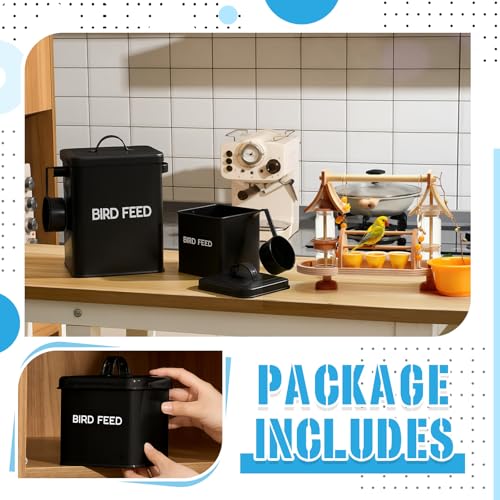 Reallnaive 2 Pcs Metal Bird Seed Container with Scoop,Black - color: Black
