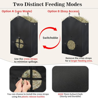 Hay Bags for Goats, 27.5" x 17.5" x 9.8" Hay Feeder, Plastic Release Buckle - color: 1 Pc without storage bag