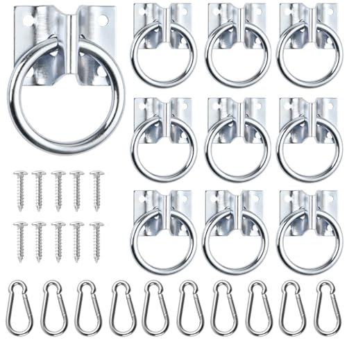 10 Pcs Cross Tie Ring Set, Horse Trailer Tie Ring with 10 Spring Snap Hook and 40 Screws, Tie Down Ring for Stall, Trailer, Barn, Racetrack, Pasture