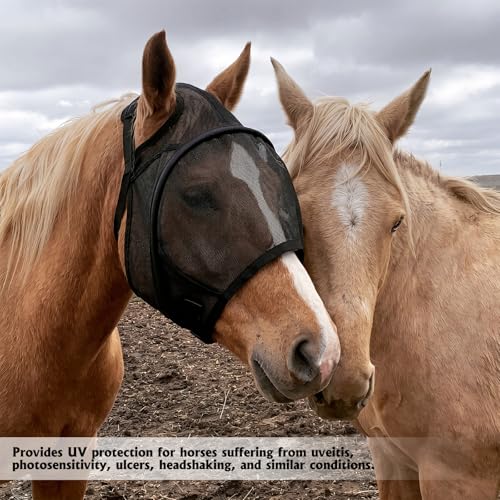 Full Size Horse Fly Mask All Round Mesh Horse Fly Masks UV Eye Protection Eye Mask for Horses with Uveitis, Photosensitivity, Ulcer, Head Shaking