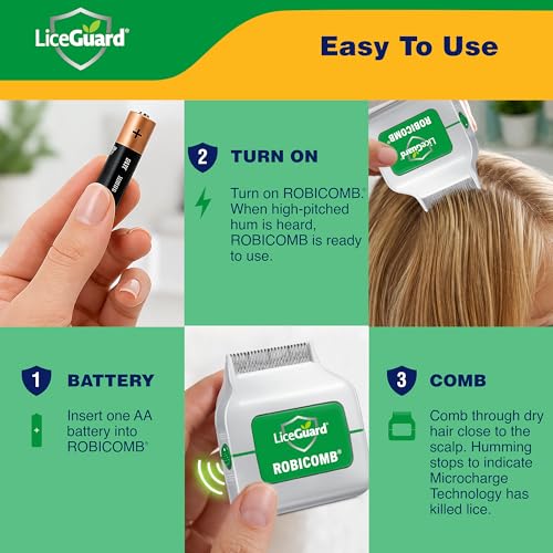 LiceGuard RobiComb Electronic Head Lice Comb, Gentle Lice Treatment | For Kids & Adults, Zapping Nit Comb Detects & Kills Infestation in Thick, Fine & Curly Hair, Microcharge Technology