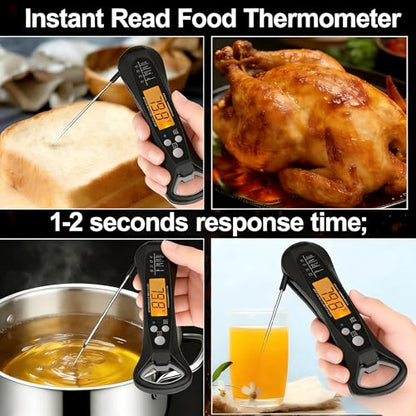 Instant Read Meat Thermometer, Waterproof Digital Food Thermometer | Backlit LCD Display, Long Probe, Fast Accurate Temperature Reading for BBQ, Grill, Candy & Oil Cooking (°C/°F)