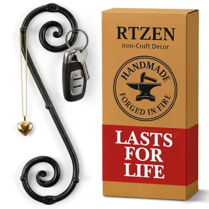 RTZEN Farmhouse Small Key Holder for Wall, Wrought Iron Wall Mount Rack - style: Vertical