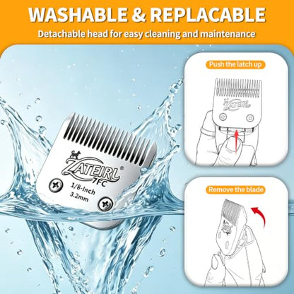 Size 7FC Detachable Pet Grooming Clipper Blade with Ceramic Cutter, 3.2mm 1/8 Inch Cut Length, Silver, Compatible with Andis, Oster A5, Wahl KM10, 3 Pack - color: Silver, size: 7FC 3.2mm - 3 Pack