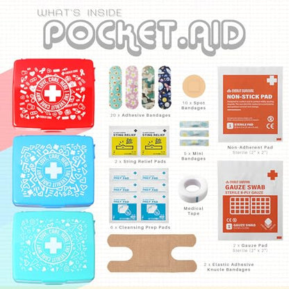 EVERLIT Pocket-Aid Mini First Aid Kit | Compact, Portable Hard-Shell Cases of 50 Items | Cuts, Scrapes, Wound Care Essentials for Travel, Outdoor, School, Camping, Home, Office (12 Packs | 600 Pcs) - size: 12 Packs | 600 Pcs