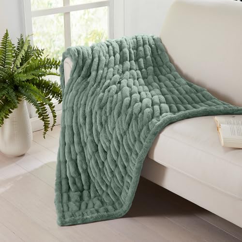 Springtree Home Luxury Micro Plush Throw Blanket | Thick Faux Fur | Green | Lily Collection | 50" x 60" | Green Blanket | Ultra Plush - color: Lily Pad, size: 50" x 60" (Medium)