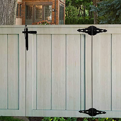 HOME MASTER HARDWARE Wood Gate Hardware Set-Heavy Duty 8" Decorative Strap Hinges and Spring Loaded Latch Gate Kit with Screws for Outdoor Fence Swing Gate Black Finish (Pack of 2) - size: 8" Decorative Strap Hinges (Pack of 2)