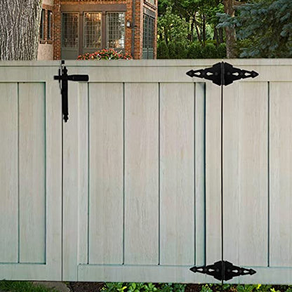 HOME MASTER HARDWARE Wood Gate Hardware Set-Heavy Duty 8" Decorative Strap Hinges and Spring Loaded Latch Gate Kit with Screws for Outdoor Fence Swing Gate Black Finish (Pack of 2) - size: 8" Decorative Strap Hinges (Pack of 2)