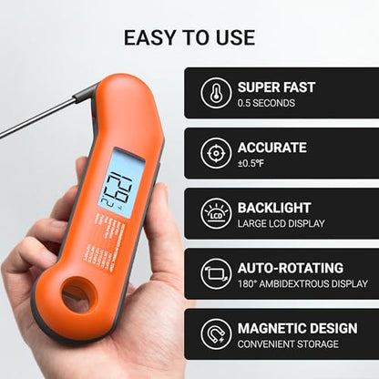 ThermoMaven 0.5 Sec Professional Meat Thermometer Digital, ±0.5°F Accuracy | NIST&NSF Certified, IP67 Waterproof, Auto-Rotating Backlit Display, Lift-to-Wake, for BBQ/Cooking/Candy, Orange&Gray - color: Orange&Gray