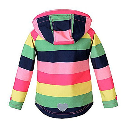 M2C Girls Hooded Fleece Lined Windproof Softshell Windbreaker Jacket - color: Stripe Pink, size: 7 Years