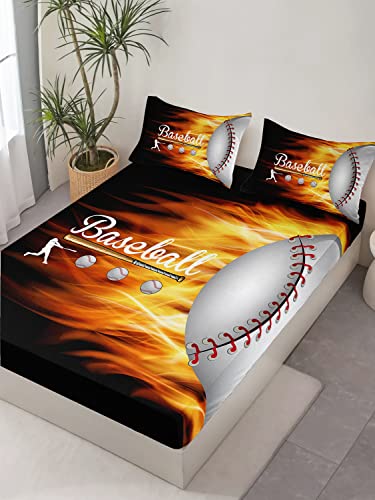 HOSIMA Teens Sports Baseball Bedding Full,1 Fitted Sheet+2 Pillowcases. - color: Black-a, size: Full 55"*75"