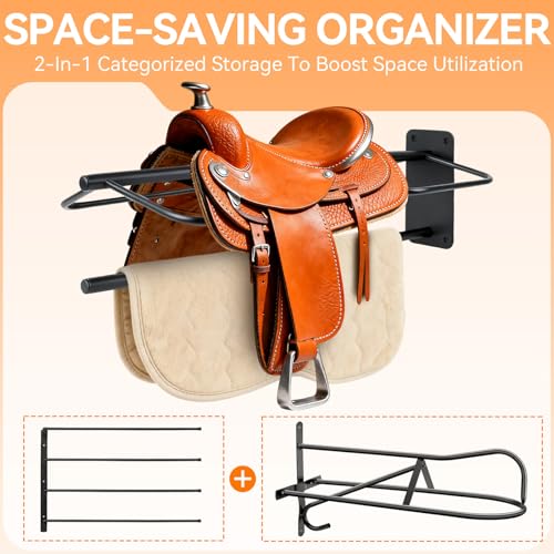 2 Pack Saddle Rack with Pad Bar, Heavy-Duty Wall Mounted Saddle Stand