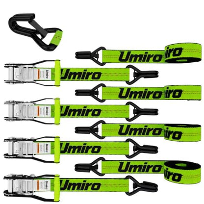 Umiro 4Pack 2''*15' Heavy Duty Ratchet Straps with Safety Clip J Hooks Ratchet Strap 10,000 Lbs MBS,Tie Down Ratcheting with J-Hook, Cargo Straps for Truck, Trailer, Moving (Neon Green) - color: Neon Green, size: 2 Inches X 15 Feet