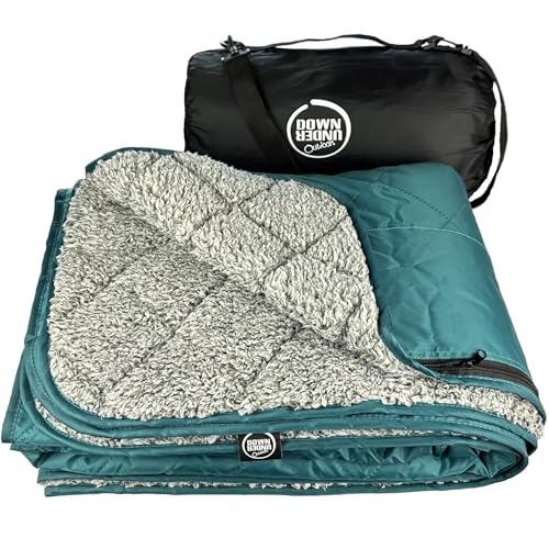 DOWN UNDER OUTDOORS Waterproof 350 GSM Fleece or Sherpa Stadium Blanket - color: Teal/Heather Grey