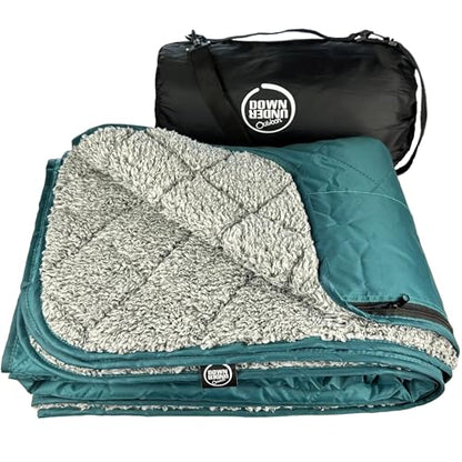 DOWN UNDER OUTDOORS Waterproof 350 GSM Fleece or Sherpa Stadium Blanket - color: Teal/Heather Grey