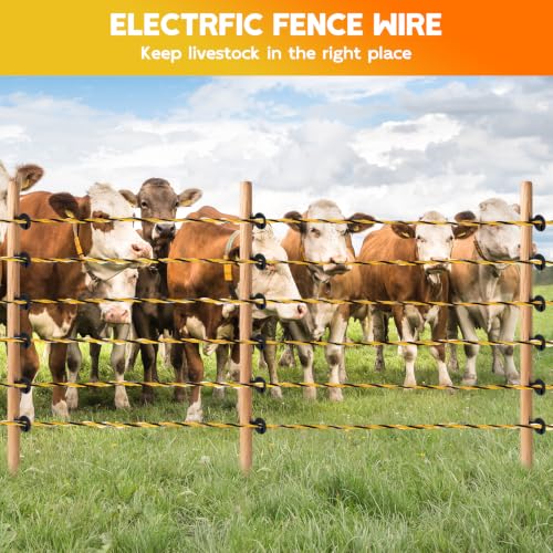 Electric Fence Polywire 3366 Feet, Upgraded 9 Stainless Steel Strands for Reliable Conductivity, Portable PVC-Coated Fiberglass Electric Fenceing 1026 Meters, UV, Rust Resistant for Livestock - color: 3366FT