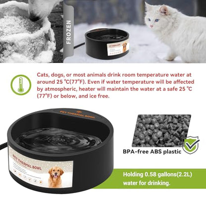 Outdoor Heated Water Bowl for Dogs Cats, 2.2L Winter Heating Dog Water Bowl Smart Thermal for Outdoor Chickens Rabbits Birds, Black - size: 2.2L(Black)