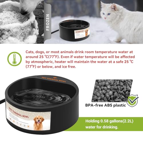 Outdoor Heated Water Bowl for Dogs Cats, 2.2L Winter Heating Dog Water Bowl Smart Thermal for Outdoor Chickens Rabbits Birds, Black - size: 2.2L(Black)