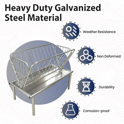 Commercial-Grade Hay Feeder, 2-in-1 Goat Hay Feeder with Deep Feed Pan, Heavy-Duty Galvanized Steel Hay Rack, Weather-Resistant & Scratch-Resistant Horse Hay Feeder for Large Livestock Herds