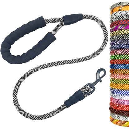 MayPaw Heavy Duty Rope Dog Leash, 3/4/6/7/8/10/12/15/20/30FT Nylon Pet Leash, Soft Padded Handle Thick Lead Leashes for Large Medium Dogs (Black, 1/2" * 3') - color: black, size: 1/2" * 3'