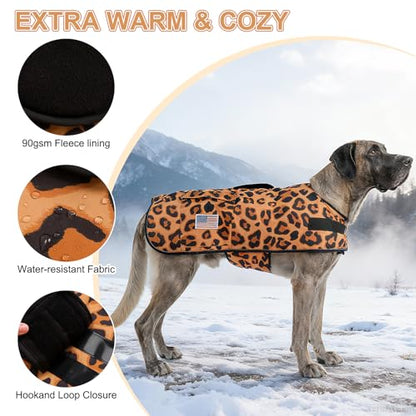 BEAUTYZOO Dog Winter Coat for X-Large Dogs, Waterproof Canvas Jackets - color: Leopard Print, size: XL(Chest Girth 34"-45", Back 24", Neck 24"-29")
