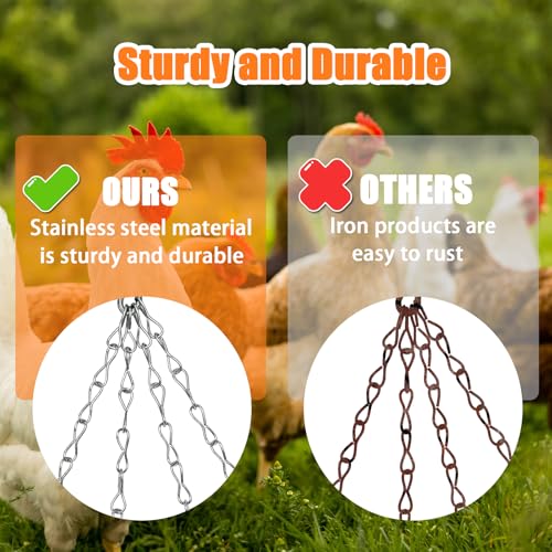 2 Pack Hanging Chicken Feeder Accessories,9.25IN Large Foldable Chicken Vegetable Treat Holder Basket,Sturdy Hanging Poultry Feeder Cabbage Bowl Sack with 4Pcs 20inches Hanging Chain for Chicken Coop - size: Large-2Pack