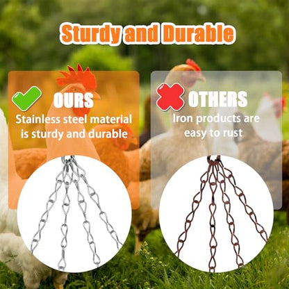 2 Pack Hanging Chicken Feeder Accessories,9.25IN Large Foldable Chicken Vegetable Treat Holder Basket,Sturdy Hanging Poultry Feeder Cabbage Bowl Sack with 4Pcs 20inches Hanging Chain for Chicken Coop - size: Large-2Pack