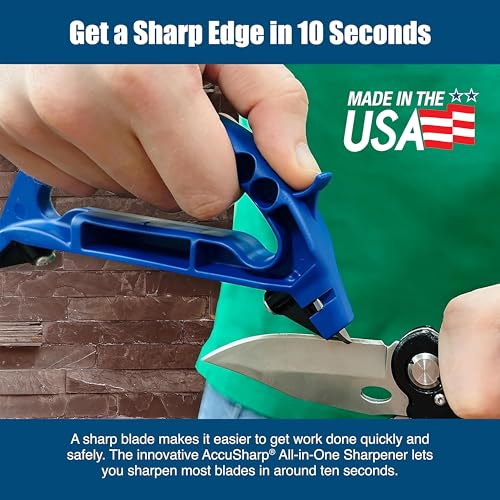 AccuSharp All-in-One Sharpener, All Purpose Sharpener for Knives, Scissors, Garden Tools, Sharpens & Restores Serrated Knives, Cleavers, Axes, Machete, Blue - color: Blue