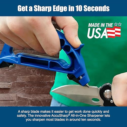 AccuSharp All-in-One Sharpener, All Purpose Sharpener for Knives, Scissors, Garden Tools, Sharpens & Restores Serrated Knives, Cleavers, Axes, Machete, Blue - color: Blue