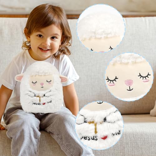 Lamb Jesus Plush Toy: 8-Inch Soft Holiness Sheep Stuffed Animal with Jesus Loves Me and Cross Embroidery, Baptism and First Communion Gifts, Christian Prayer Pillow for Kids Baby Girls Boys - style: Jesus Lamb