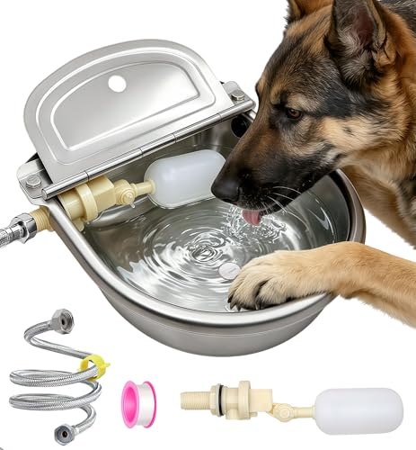 Automatic Dog Water Dispenser Outdoor Water Bowl for Dog, Chicken Livestock | Outside, Heavy Duty, Stainless-Steel, Multi-Pet Waterer Feeder, Float Valve