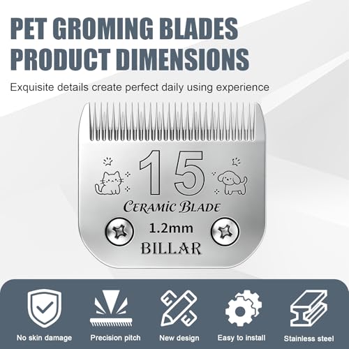 BILLAR® Detachable Pet Dog Grooming Clipper Ceramic Blades,Compatible with Size-15 Cut Length 3/64-Inch(1.2mm),Compatible with andis/Oster A5/Wahl KM10 Series Clippers（3PACK） - size: 15#-3PACK