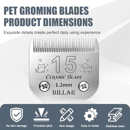 BILLAR® Detachable Pet Dog Grooming Clipper Ceramic Blades,Compatible with Size-15 Cut Length 3/64-Inch(1.2mm),Compatible with andis/Oster A5/Wahl KM10 Series Clippers（3PACK） - size: 15#-3PACK