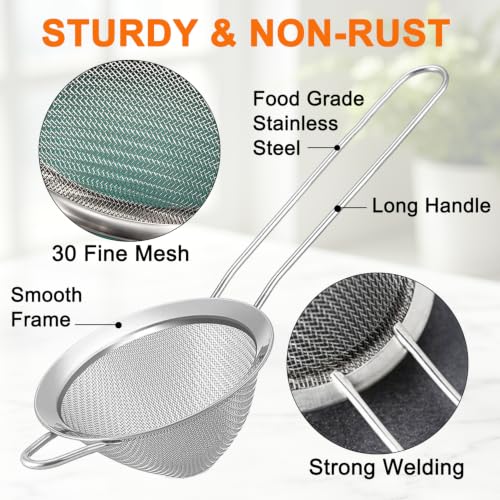 Small Fine Mesh Strainer Set, Stainless Steel Mini Sieve, Bar Strainer for Cocktail, Juice, Coffee, Tea Strainer for Loose Leaf Tea, Mini Sifter for Matcha, Flour, 2 PCS