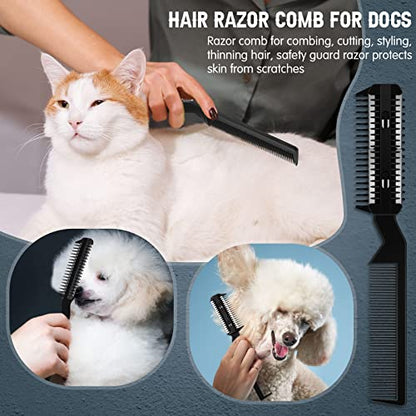 Yinkin 5-Piece Dog Hair Razor Comb with 25 Extra Blades - Manual Pet Grooming Tool for Dogs & Cats (Black) - color: Black