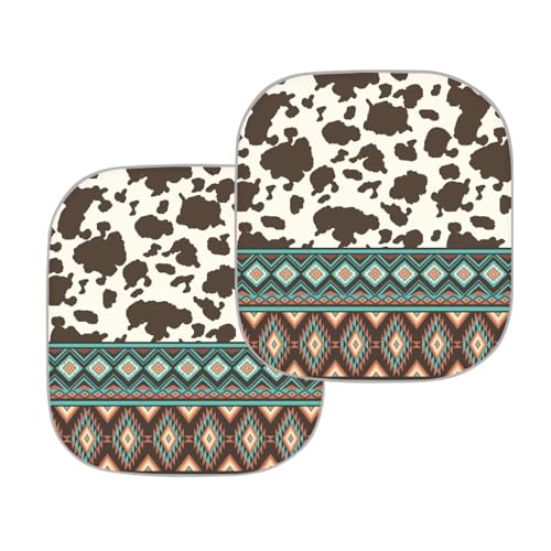 Aztec Cow Print Car Sun Shade for Windshield Foldable Sunshade Front Window Cover Sun Visor Heat and UV Rays That Keeps Vehicle Cool Universal Vehicle Accessories 28.5 x 25.5 inches - color: Aztec Cow Print