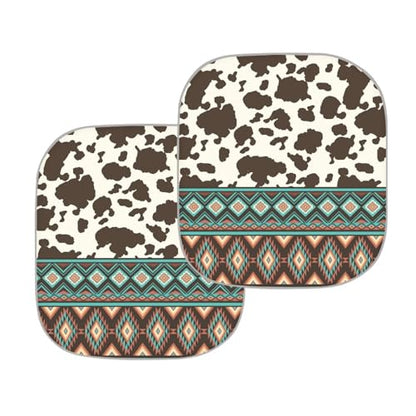Aztec Cow Print Car Sun Shade for Windshield Foldable Sunshade Front Window Cover Sun Visor Heat and UV Rays That Keeps Vehicle Cool Universal Vehicle Accessories 28.5 x 25.5 inches - color: Aztec Cow Print